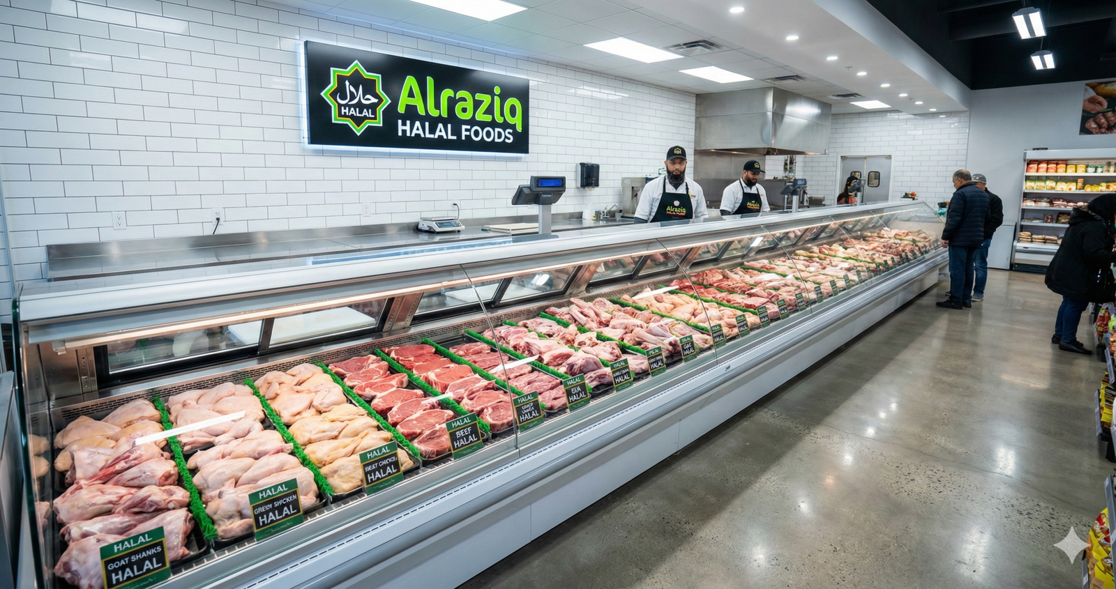 Fresh halal meat display at Alraziq Halal Foods Mississauga