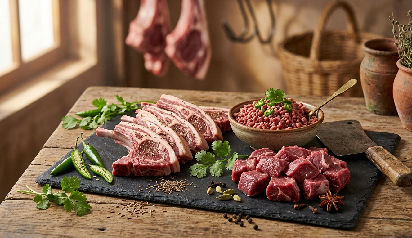 Fresh Pakistani halal meat near me cuts including goat chops and beef keema at Al Raziq Halal Foods Mississauga