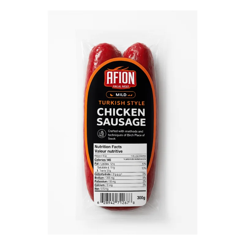 Spicy Turkish Style Halal Chicken Sausage frozen pack at Al Raziq Halal Foods Mississauga