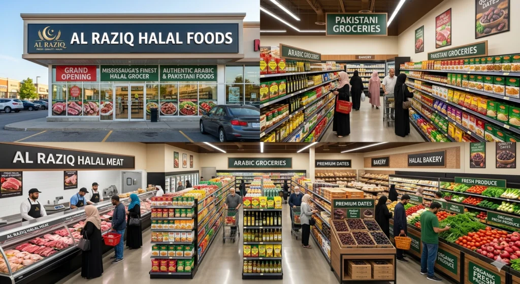 Arabic supermarket near me in Mississauga featuring halal meat, Arabic groceries and Pakistani grocery products at AL Raziq Halal Foods.